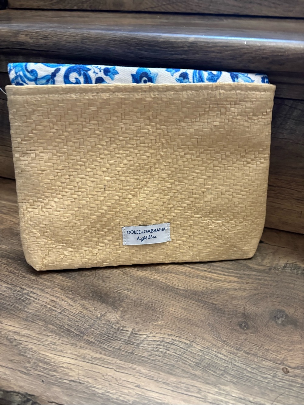 Dolce & Gabbana Blue and Natural Straw Clutch NWOT - Picture 2 of 6